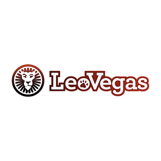Logo de LeoVegas con un diseño estilizado de cabeza de león en blanco sobre fondo degradado naranja y rojo