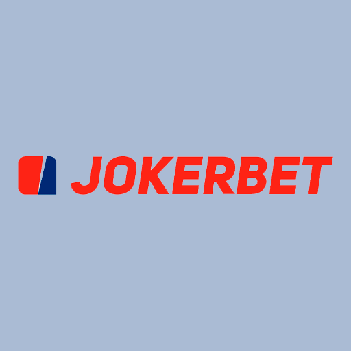 Logo de JOKERBET con un icono cuadrado dividido en rojo y azul, seguido de texto rojo sobre fondo gris